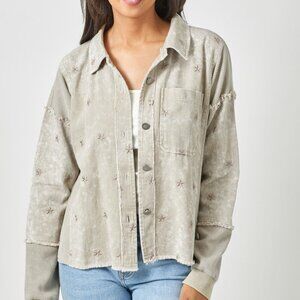 MYSTREE STAR EMBROIDERY WASHED JACKET WITH HOOD